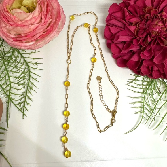 NEW⚜️Citrine Gemstone Lariat Beaded Necklace - Picture 2 of 5